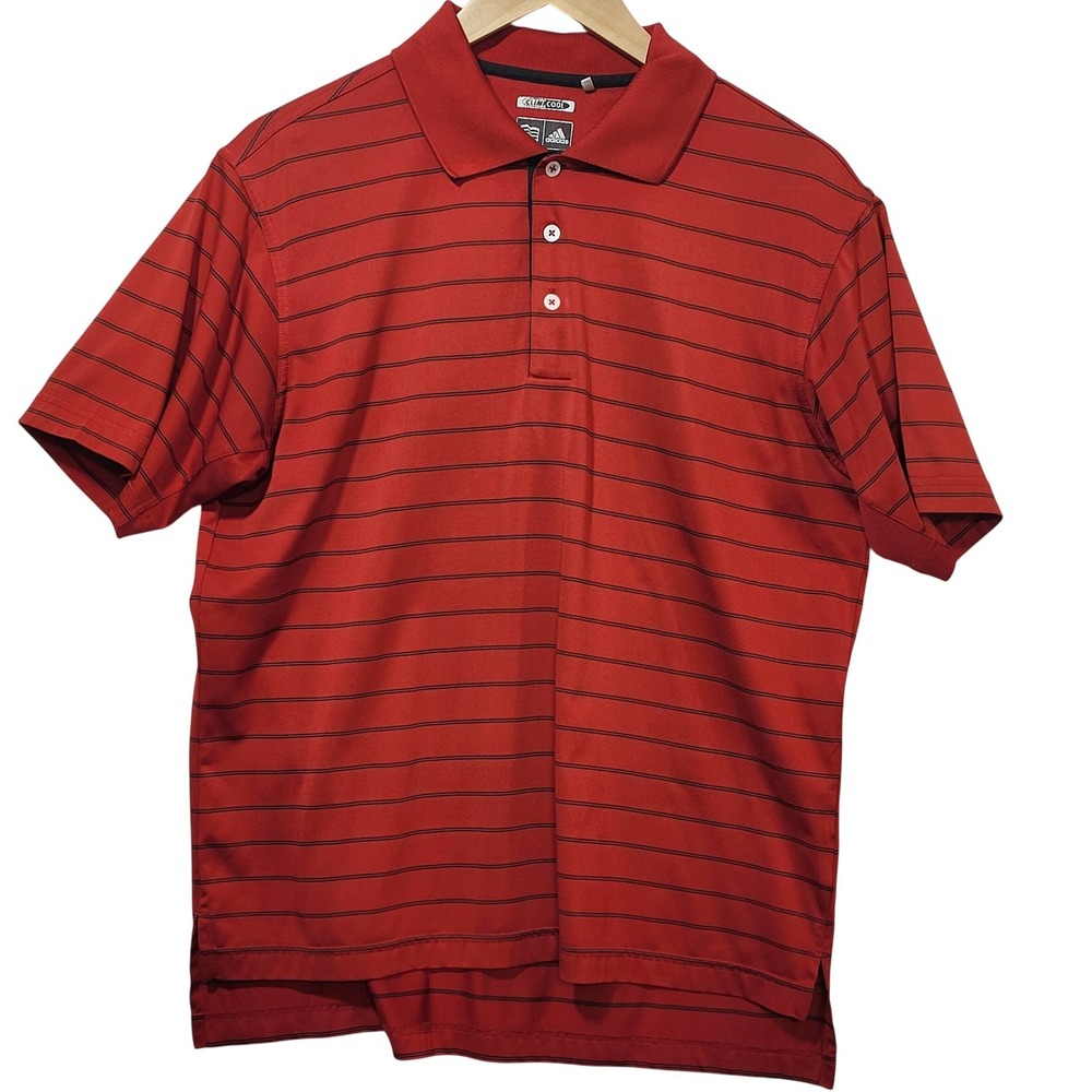 Adidas ClimaCool Mens Red Black Striped Short Sleeve Golf Polo Shirt Size S